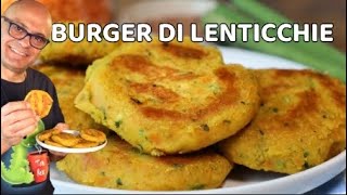 BURGER di LENTICCHIE SENZA FRIGGERE SENZA FORNO burger di lenticchie rapanello [upl. by Alohcin]