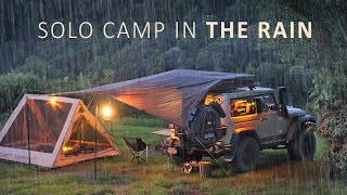 COSY SOLO Camping setup in the RAIN  ASMR [upl. by Howlend]