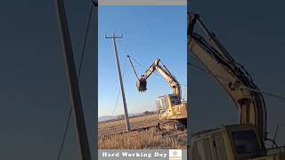 The Process Of Placing A Wire On A Pole From A Crane [upl. by Ogren]