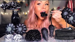 ASMR BLACK CREPE CAKE EDIBLE FLOWERS TAPIOCA PEARLS CHARCOAL LEMONADE OREO ICE CREAM MUKBANG 먹방 [upl. by Roxie]