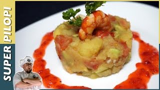 Timbal de patata y gambones con vinagreta de fresas  Receta [upl. by Necila941]