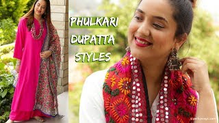 How to wear Phulkari Dupatta in different ways  Indian Ethnic Wear Lookbook  Perkymegs [upl. by Spieler213]