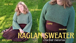 how to crochet a raglan top down sweater any size yarn amp hook [upl. by Lecrad424]