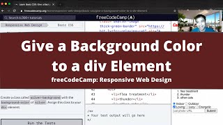 Give a Background Color to a div Element Basic CSS freeCodeCamp tutorial [upl. by Hanoj890]