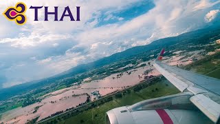 Chiang Rai Flood  Thai Airways A320200 Full Takeoff and Landing  Chiang Rai CEI  Bangkok BKK [upl. by Bussey]