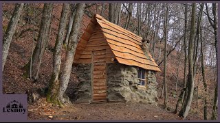 Alone build a stone Bushcraft house in the Forest Start to finish [upl. by Llewop]