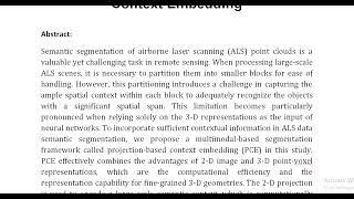 Large Scale ALS Point Cloud Segmentation via Projection Based Context Embedding [upl. by Sedinoel]