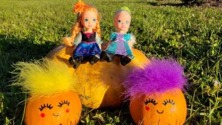 Fall 2023  Elsa amp Anna toddlers play outdoors  Barbie dolls  acorns  pumpkin challenge [upl. by Walley]