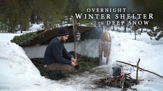 Solo Camping in Deep Snow  Oilcloth Tarp Shelter Moose Steak Cold Weather Bushcraft [upl. by Atoked]