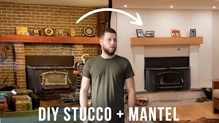 How to Stucco Brick Fireplace  Modern Makeover Resurfacing DIY [upl. by Ferdinand120]