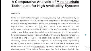 A Comparative Analysis of Metaheuristic Techniques for High Availability Systems [upl. by Vonni]