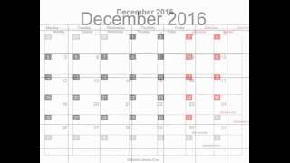 Free December 2016 Calendar Printable with holidays [upl. by Atineg]