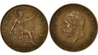 GEORGE V 1936 ONE PENNY COIN VALUE  REVIEW [upl. by Androw239]