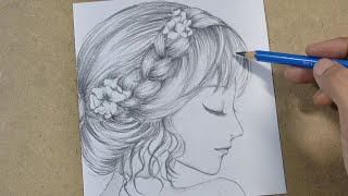 How to draw a girl with beautiful hair style  Hihi Pencil [upl. by Attenyw]