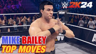 Mike Bailey Top Moves Signatures Finisher  WWE 2K24 [upl. by Rudin]