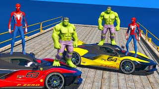 hombre araña en carro  Spiderman and hulk mega ramp ride challenge  GTA 5 MOD [upl. by Surtimed]