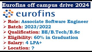 Eurofins is hiring 20232022 batch  Mass hiring  Salary 4 LPA  Required skills  How to apply [upl. by Nah]