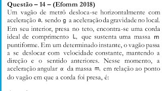 Um vagão de metrô deslocase horizontalmente com aceleração a sendo g a aceleração da gravidade no [upl. by Oswald]