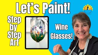 How to paint on Wine Glasses Easy Step by Step Beginner Acrylic Painting Tutorial art acrylicart [upl. by Dulcie183]