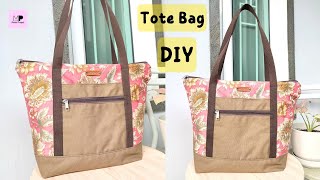 DIY Large Tote Bag With Zipper Top  Easy Zipper Tote Bag Tutorial [upl. by Josselyn876]