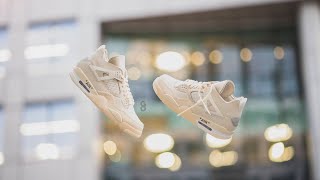 OffWhite x Air Jordan 4 Retro SP quotSailquot Review amp OnFeet [upl. by Eyahc343]