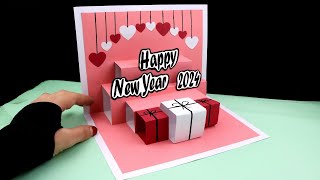 Happy New Year Card 2024  How To Make New Year POPUP Greeting Card [upl. by Enrobialc]