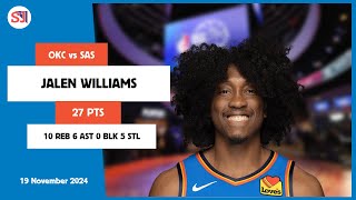 JALEN WILLIAMS 27 PTS vs SAS 19 Nov 2425 OKC Highlights [upl. by Aisanat]