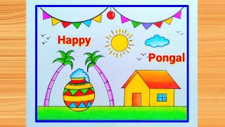 Pongal Drawing Easy  Pongal Festival Drawing  How to Draw Easy Happy Pongal  Pongal Pot Drawing [upl. by Schach]