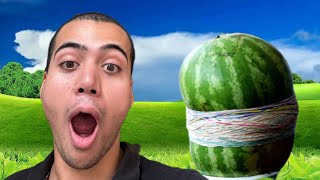 Explode a watermelon with rubber band with me for first time [upl. by Mureil]