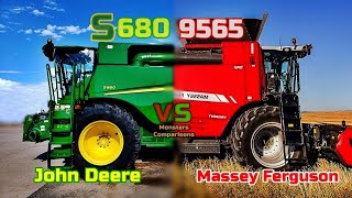 Massey Ferguson 9565 VS John Deere S680  Ultimate Combines comparison Green vs Red [upl. by Inalawi733]