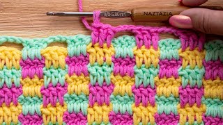 HOW to CROCHET MINI CHECK PLAID STITCH  Easy Block Stitches by Naztazia [upl. by Ymassej]