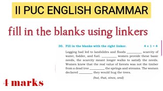 II PUC english grammar fill in the blanks using linkers [upl. by Hannala]