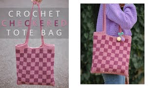 Easy Crochet Checkered Tote Bag Tutorial  Chenda DIY [upl. by Neeloj521]