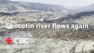 Water begins moving past landslide damming Chilcotin River [upl. by Gale132]