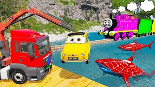 TRANSPORTING PIXAR CARS amp FRUITS WITH COLORED amp JOHN DEERE vs CLAAS vs TRACTOR [upl. by Strickman]