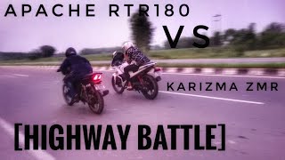 Apache RTR 180 Vs Karizma ZMR DRAG RACE HIGHWAY BATTLE  Bareilly Vlogger [upl. by Enomar]