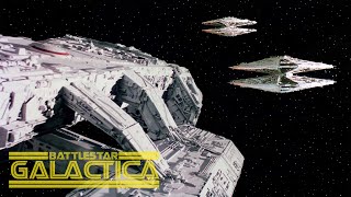 Battlestar Pegasus vs Two Cylon Basestars  Battlestar Galactica 1978 4K [upl. by Ttenyl381]