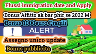 Bonus affitti Bonus 1000euro Flussi imigration 2022 open datebonus pubblicitàAssegno urdu hindi [upl. by Hteazile2]