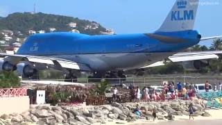 KLM 747 Extreme Jet Blast blowing People away at Maho Beach St Maarten  20140114 [upl. by Varini]