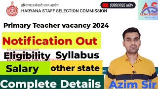 haryana prt teacher vacancy 2024  Haryana HSSC Primary Teacher PRT Recruitment 2024 for 1456 post [upl. by Alurd]