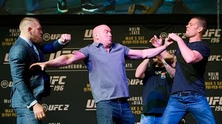 UFC 196 Conor McGregor Nate Diaz Almost Scuffle After Staredown [upl. by Nosahc331]