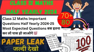 MARATHON  Class 12 Maths Half Yearly 2024 One shot Most Expected Questions in your Exam Paper Leak [upl. by Allenrac]