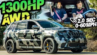 1300HP Jeep TrackHawk 060MPH in 20 Seconds quotCamoHawkquot BRUTAL AWD Launch [upl. by Pressman]