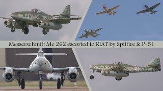 Messerschmitt Me 262 escorted to RIAT by Spitfire amp P51 [upl. by Burney]