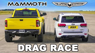 Jeep Trackhawk v Hennessey Mammoth DRAG RACE [upl. by Nairam]