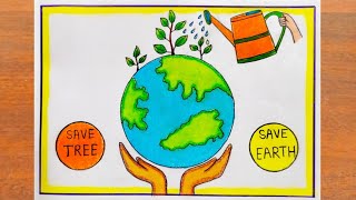 World Earth Day Drawing  How to Draw Save Earth Poster Easy step by step  विश्व धरती दिवस पर चित्र [upl. by Remark294]