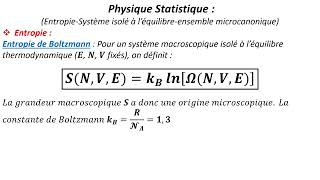 Physique Statistique Entropie de Boltzmann [upl. by Jeroma]