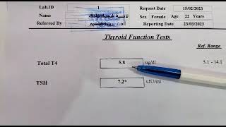 تحليل الغدة الدرقية وتفسير ارتفاع TSH ونتيجة T4 طبيعى [upl. by Ronica]