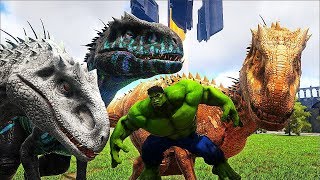 Hulk Vs Indominus Rex Super Dinossauros Híbridos Vs Mutante Ark Survival Evolved [upl. by Margalo]