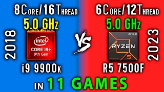 i9 9900k OC vs Ryzen 5 7500F in 11 Games  R5 7500F vs i9 9900ks 50 GHz [upl. by Yardley]